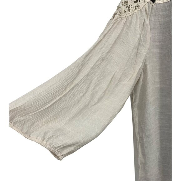 Zac & Rachel Woman Plus Size Tunic Top 2X Crochet Yoke Blouse Beige Blouse New - Picture 6 of 11